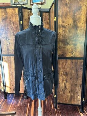 Lucky Brand Black High-Collar Button-Front Utility Jacket